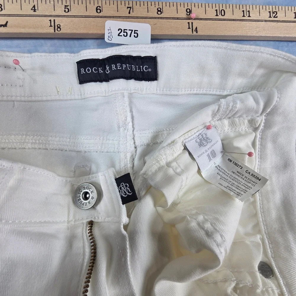 Rock & Republic Womens White‎ Skinny Jeans Size 10 Mid Rise Stretch Denim Pants